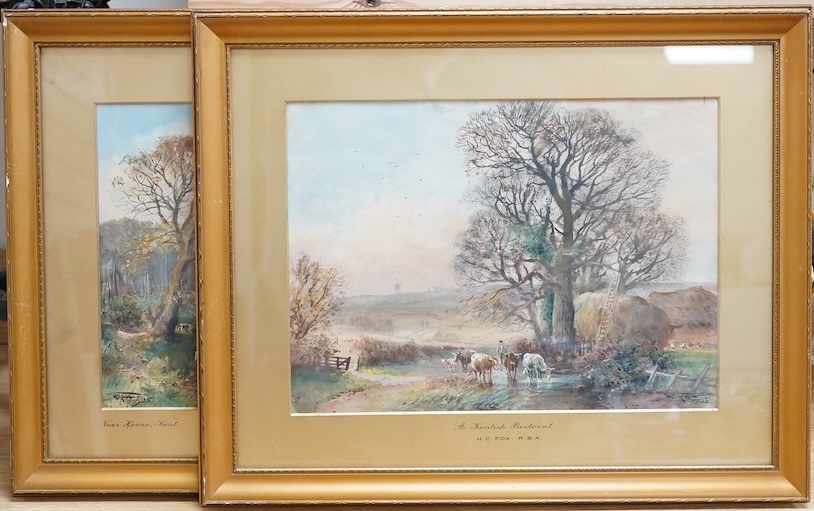 Henry Charles Fox (1860-1925), ‘Near Herne, Kent’ and ‘A Kentish Pastoral’, each signed and dated 1925, two watercolours, 27 x 37cm